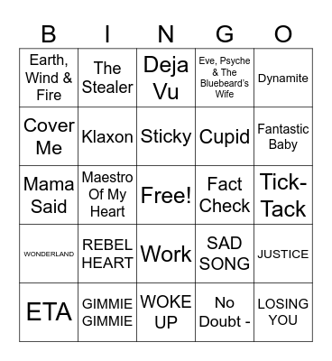 Crème de la K-pop Bingo Card