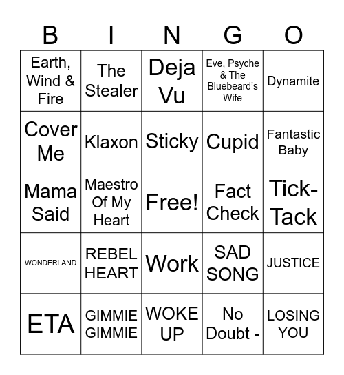 Crème de la K-pop Bingo Card
