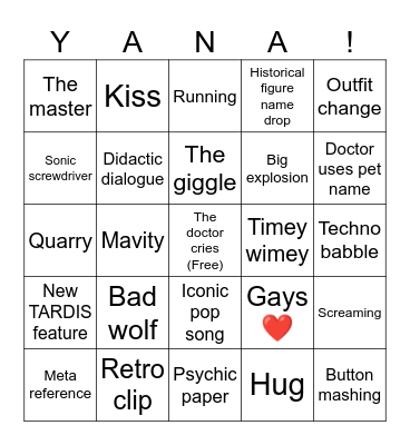 Doctor Who Bingo Card