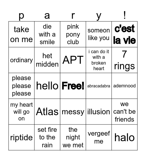 PARTY BINGO!!! Bingo Card