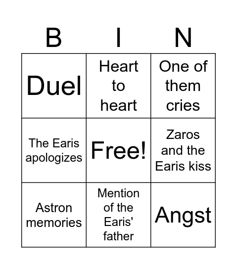 The Noble Trials Ep. 7 Bingo Card