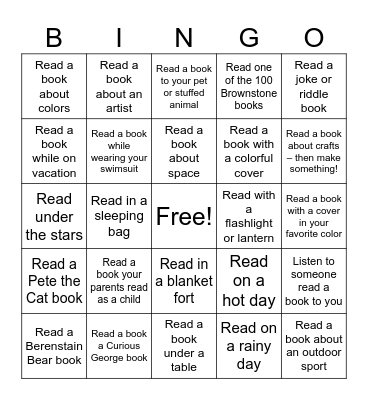 Summer Reading Binto Bingo Card