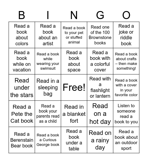 Summer Reading Binto Bingo Card