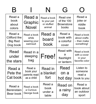 Summer Reading Binto Bingo Card