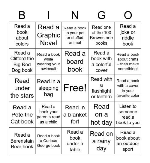 Summer Reading Binto Bingo Card