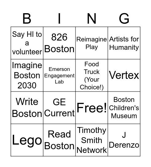 Build BPS Open House Bingo Card