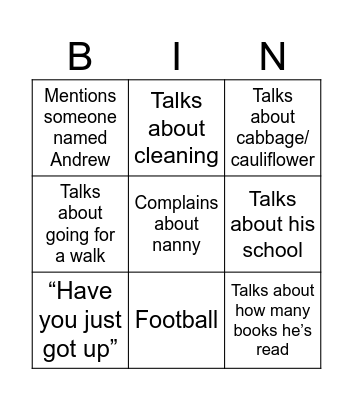 grandad Bingo Card