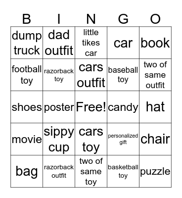 Carson's 1st Birthday Bingo Card