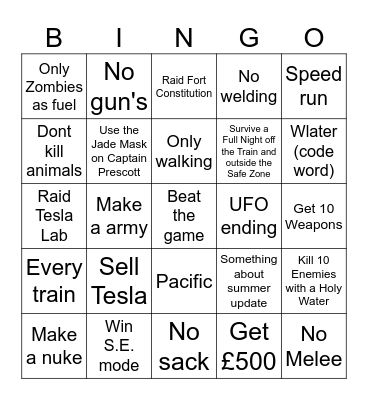 Dead Rails Bingo Card