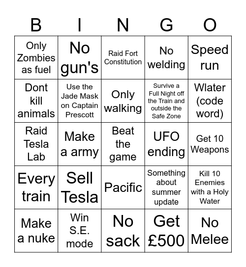 Dead Rails Bingo Card