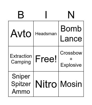Sweaty Hunt Bingo Card