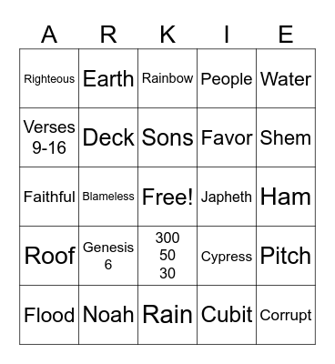 Noah and the Ark Bingo Card