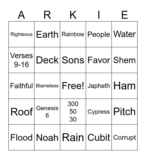 Noah and the Ark Bingo Card