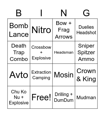 Sweaty Hunt Bingo Card