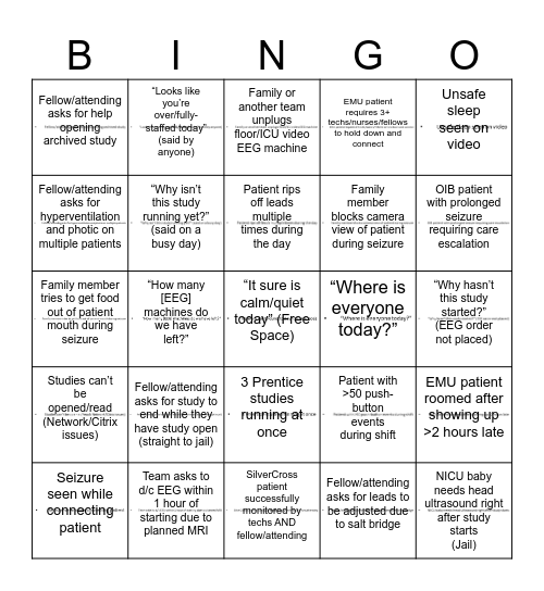 EMU Bingo Card