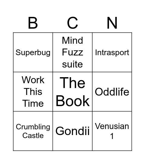 BCN N2 Bingo Card