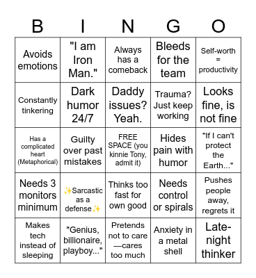 Tony Stark variant BINGO Card