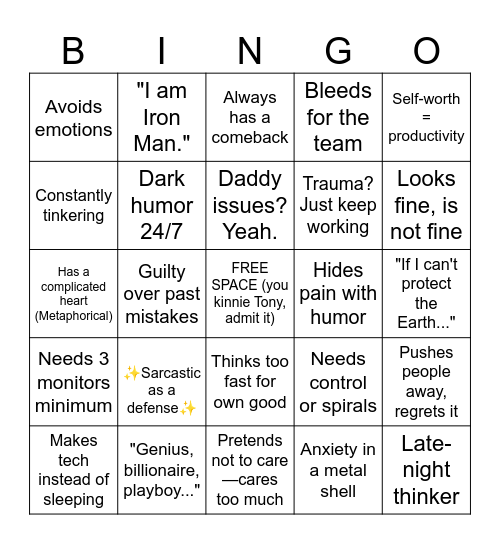 Tony Stark variant BINGO Card