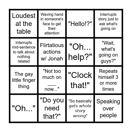 Shannon's Bingo Board Bingo Card