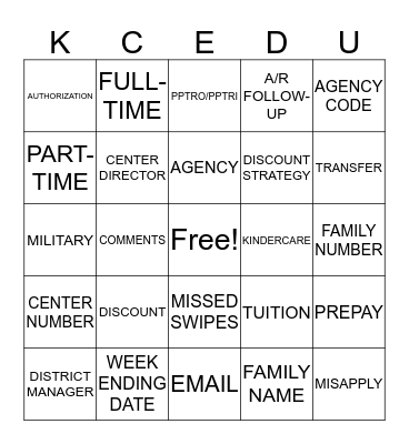 Transfer & Financial Workbooks Bingo Card