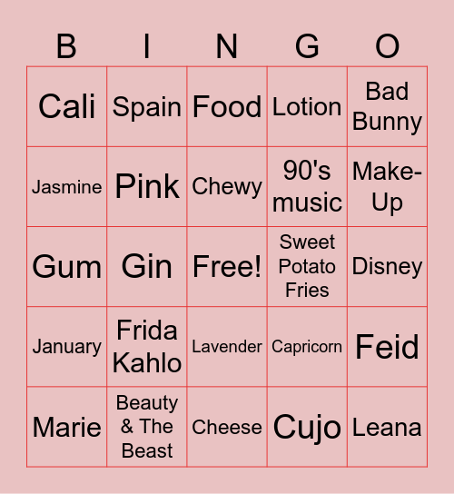 OUR FAVORITE PERSON Bingo Card