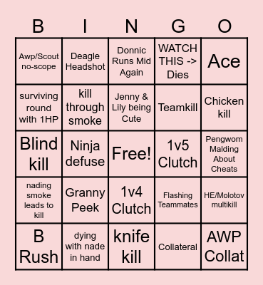 JennyChosen CS2 Bingo Card