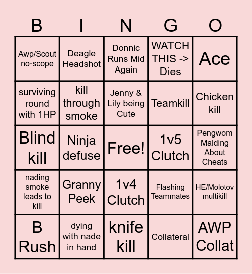 JennyChosen CS2 Bingo Card