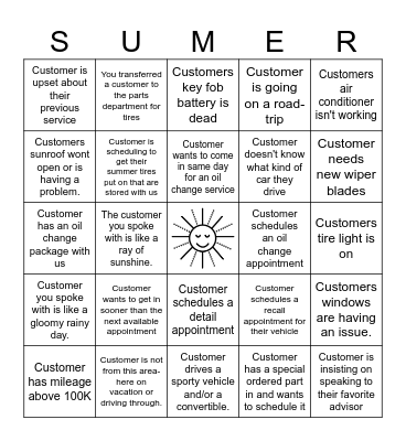 Fun in the Sun BINGO Card