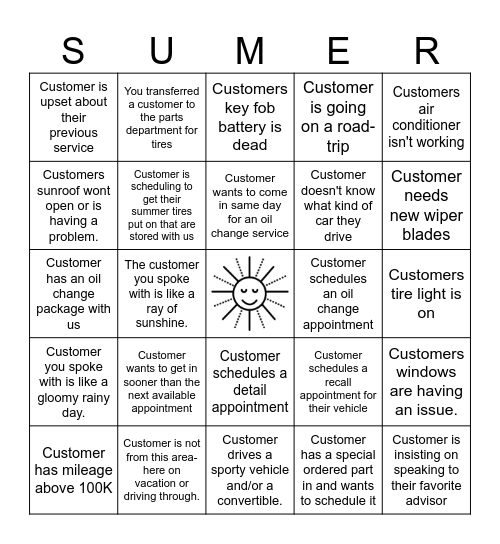 Fun in the Sun BINGO Card