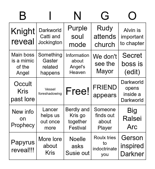 Deltarune Chapter 4 Bingo Card