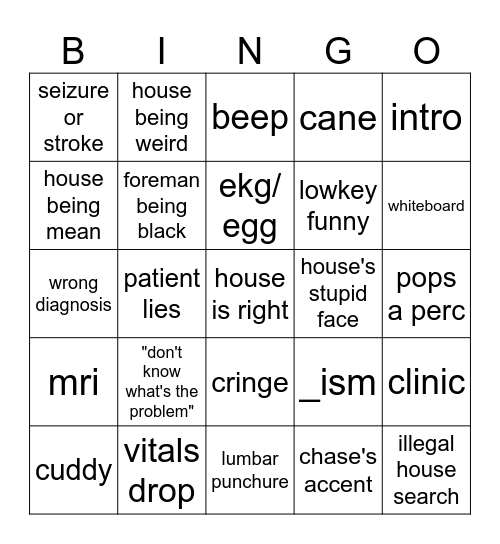 house MD Bingo Card