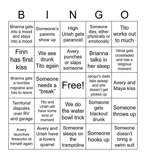 Maya Grad Party Bingo Card