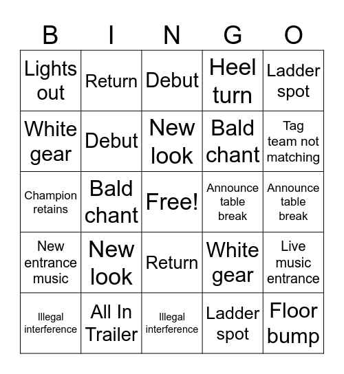 AEW PPV Bingo Card