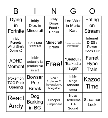 Inkly 24 Hour Stream Bingo Card