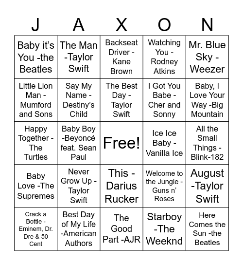 Baby Felps Bingo Card