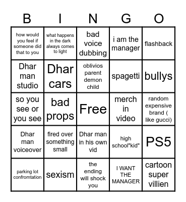 Dhar man bingo Card