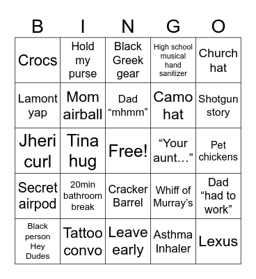 Clement’s Family Hoedown Bingo Card