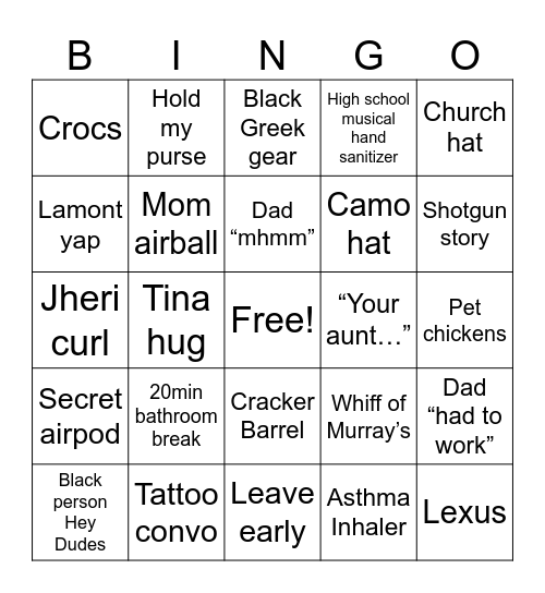Clement’s Family Hoedown Bingo Card