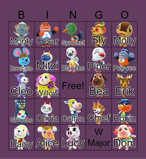 Animal Crossing Bingo Card