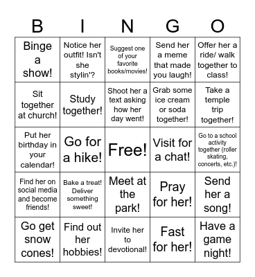 Ministering Bingo Card