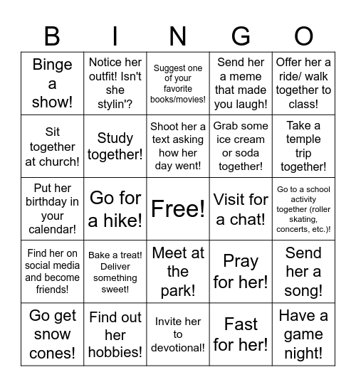 Ministering Bingo Card