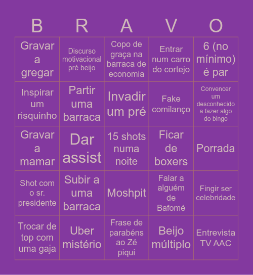 Queima 2025 Bingo Card
