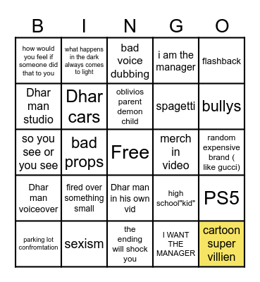 Dhar man bingo Card