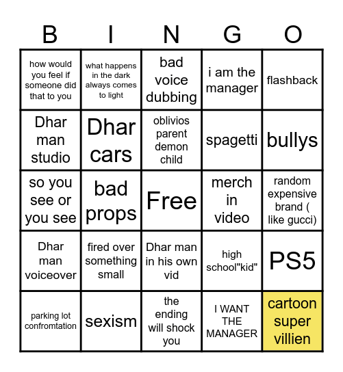 Dhar man bingo Card
