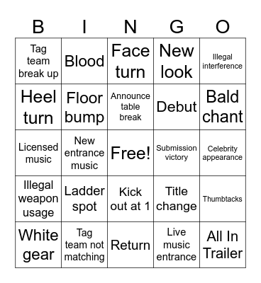 AEW PPV Bingo Card