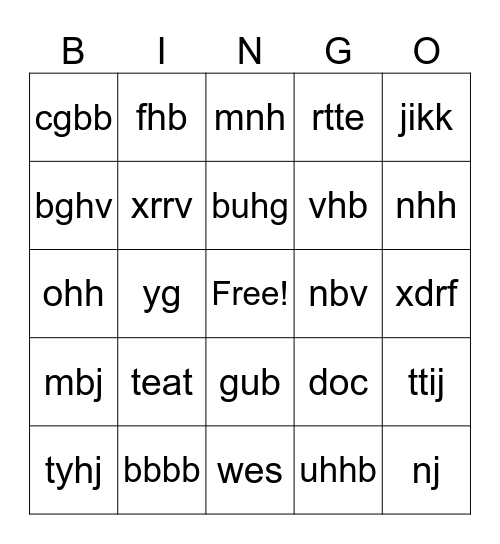 test Bingo Card