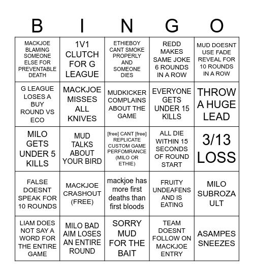 SCHIZOS G LEAGUE PREMEIR Bingo Card