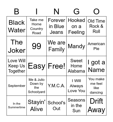 70's Bingo #1 Bingo Card