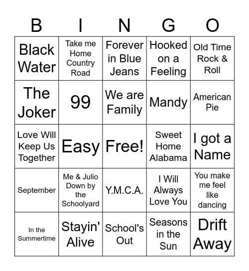 70's Bingo #1 Bingo Card