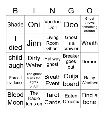 PhasmoPHOBIA Bingo Card